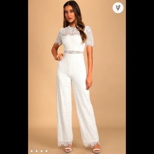 Lulus Remarkable White Lace Short Sleeve Jumpsuit